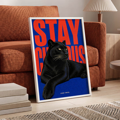 Midnight Curiosity, black, blue, orange nature wall art displayed in a styled interior, gallery view 9
