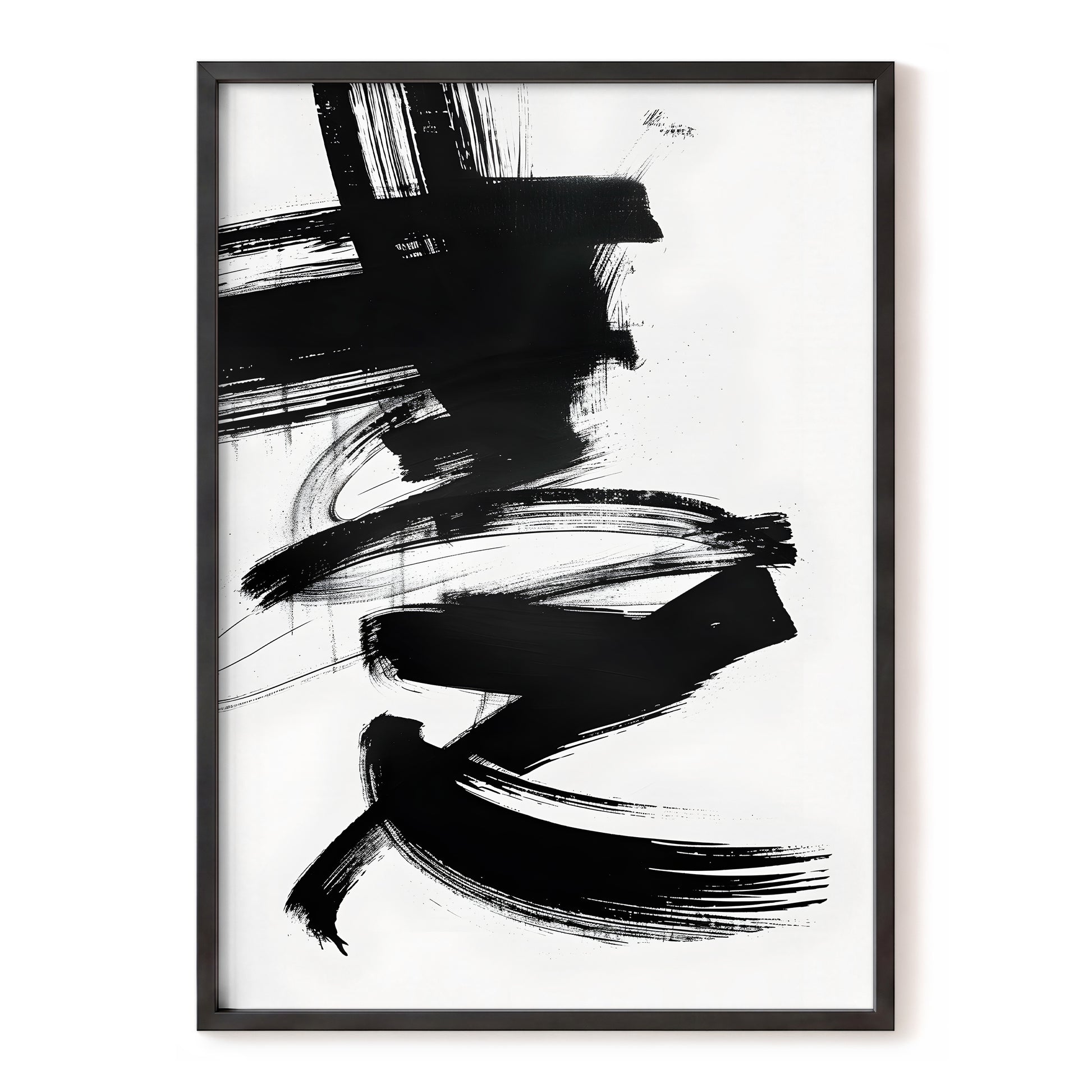 Midnight Gestures, black, white abstract wall art, front artwork view
