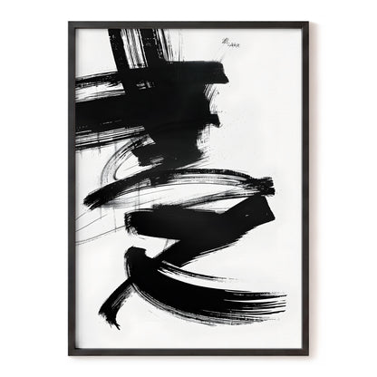 Midnight Gestures, black, white abstract wall art, front artwork view