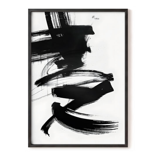 Midnight Gestures, black, white abstract wall art, front artwork view