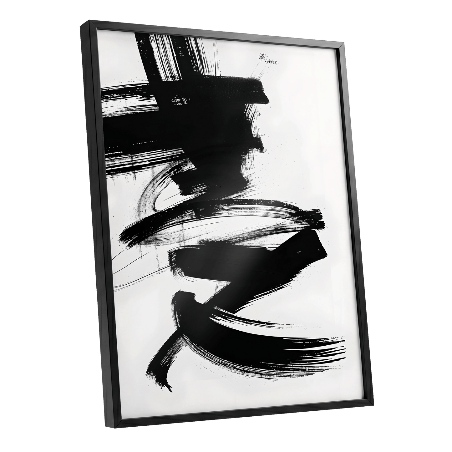 Midnight Gestures, black, white abstract wall art shown as a black framed poster wall art print