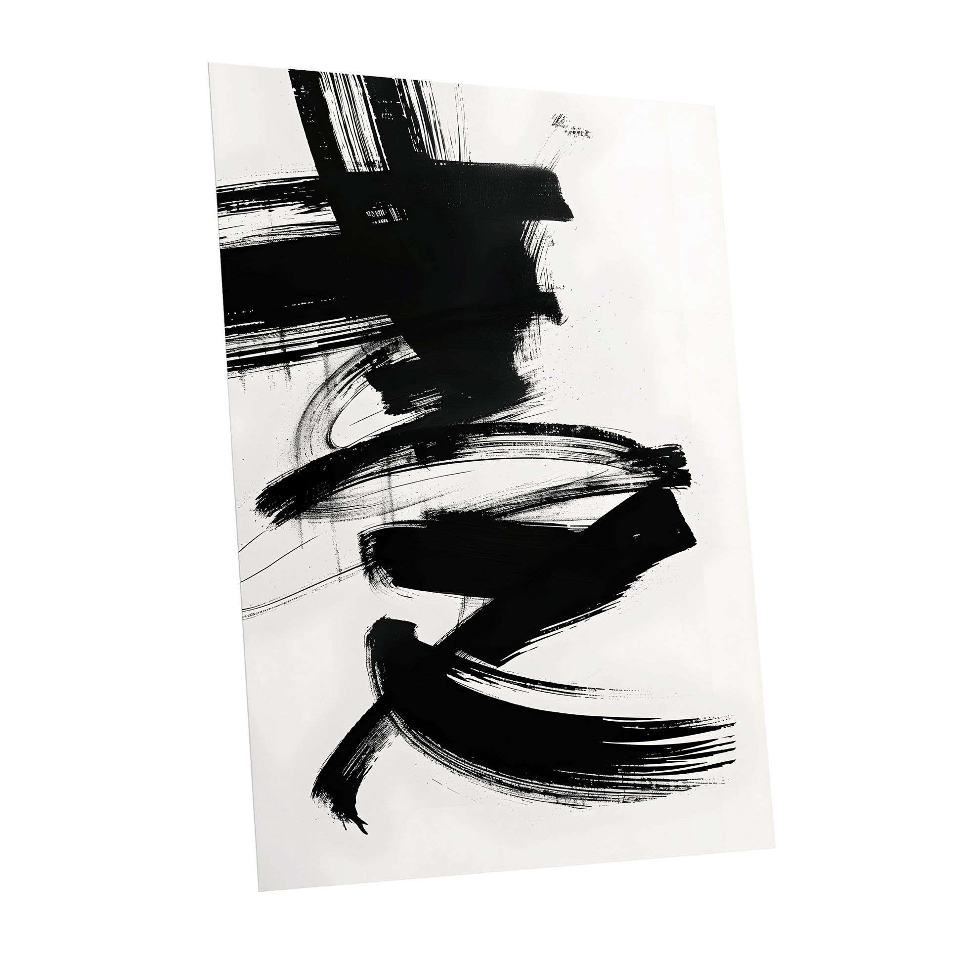 Midnight Gestures, black, white abstract wall art shown as a unframed poster wall art print