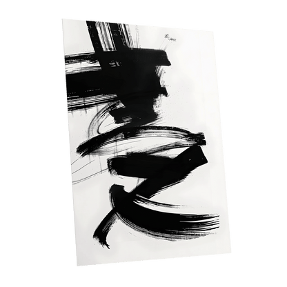 Midnight Gestures, black, white abstract wall art shown as a unframed poster wall art print