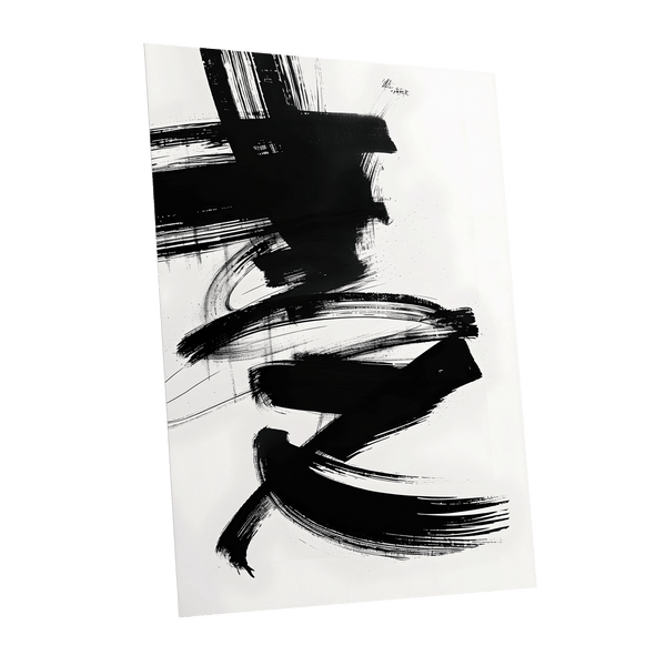 Midnight Gestures, black, white abstract wall art shown as a unframed poster wall art print