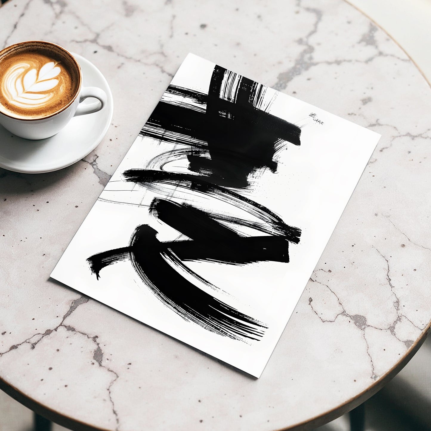 Midnight Gestures, black, white abstract wall art displayed in a styled interior, gallery view 3