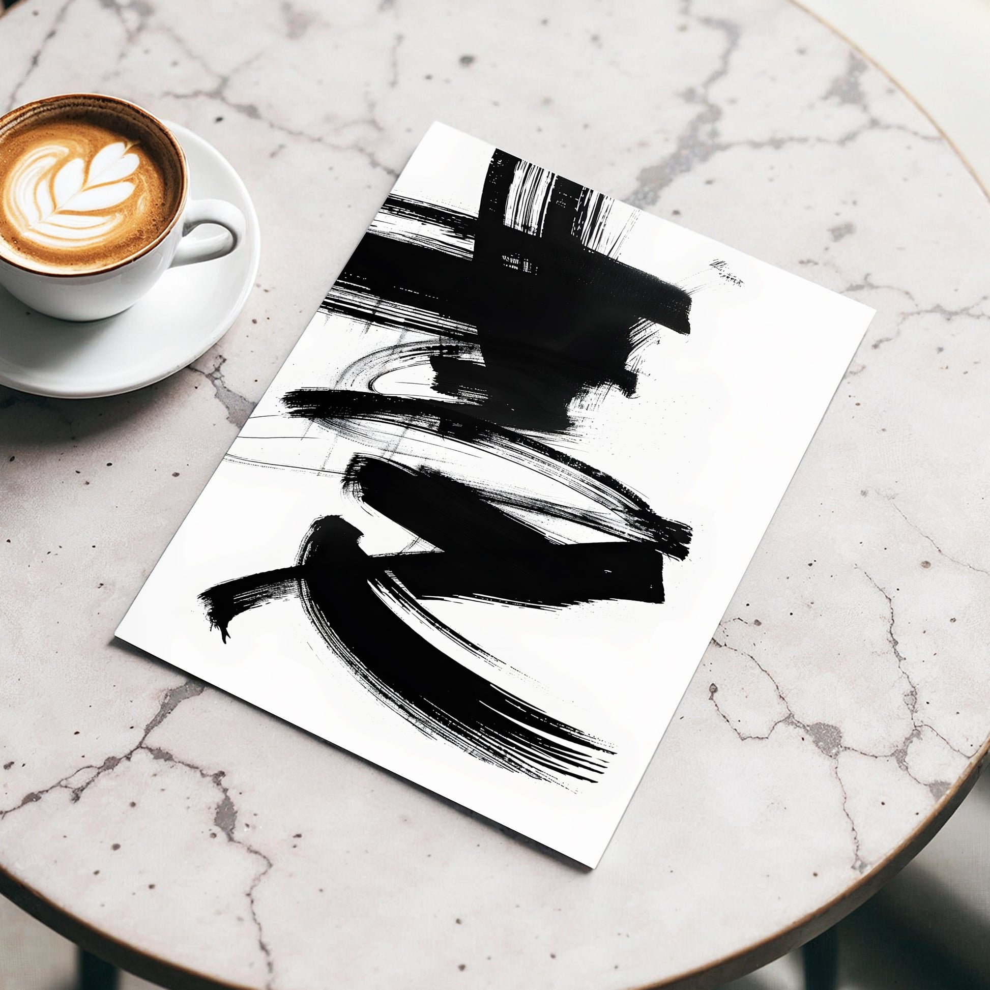 Midnight Gestures, black, white abstract wall art displayed in a styled interior, gallery view 3