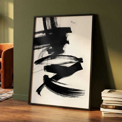 Midnight Gestures, black, white abstract wall art displayed in a styled interior, gallery view 4