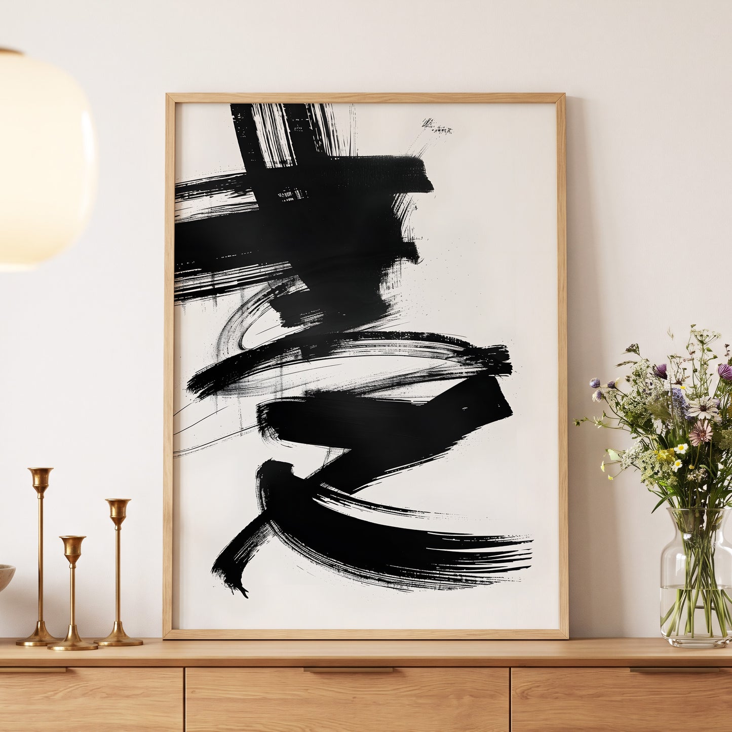 Midnight Gestures, black, white abstract wall art displayed in a styled interior, gallery view 5