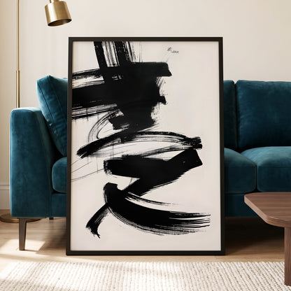 Midnight Gestures, black, white abstract wall art displayed in a styled interior, gallery view 6
