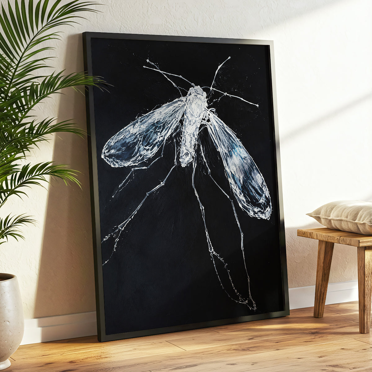 Midnight Gossamer, black, white, gray nature wall art displayed in a styled interior, gallery view 2