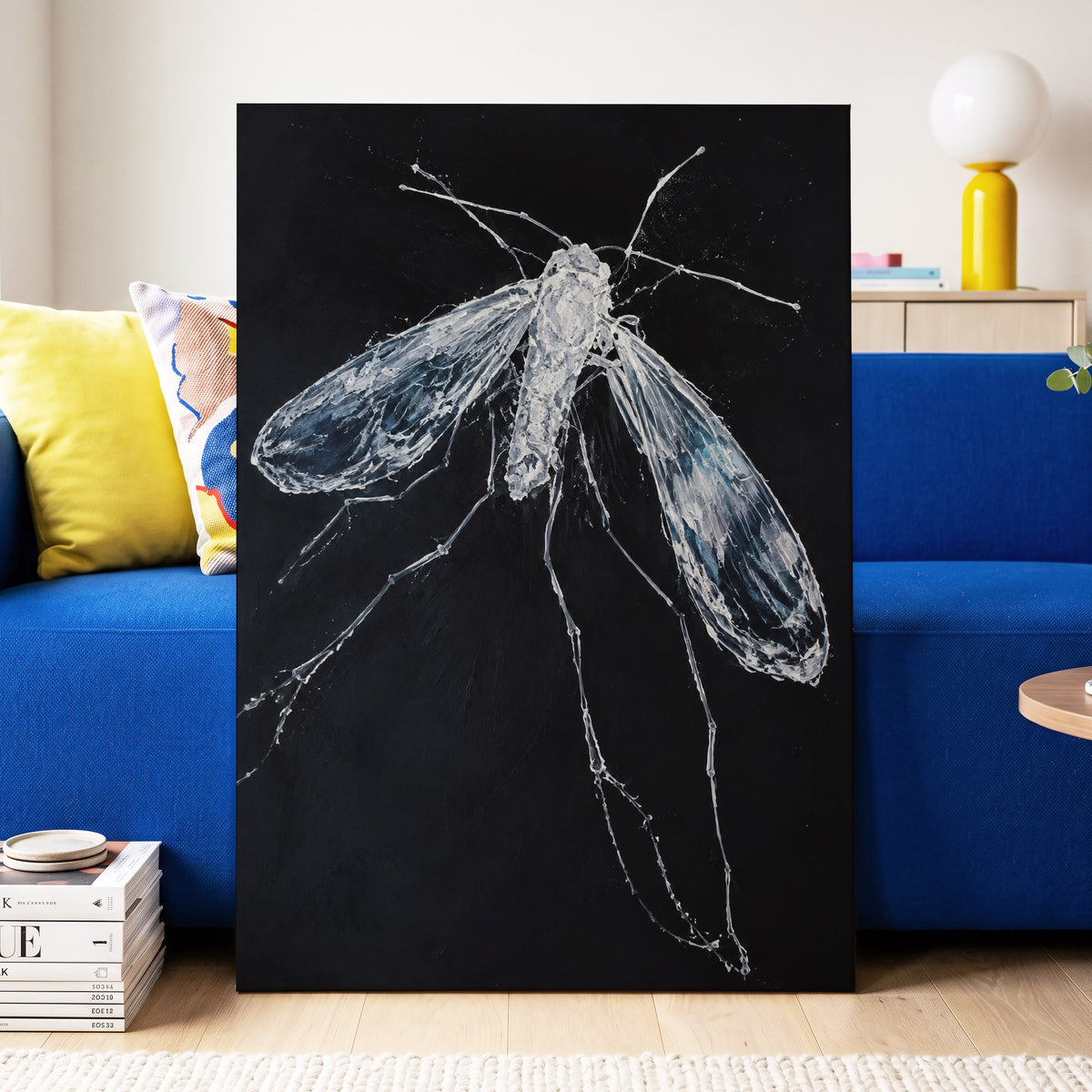 Midnight Gossamer, black, white, gray nature wall art displayed in a styled interior, gallery view 3
