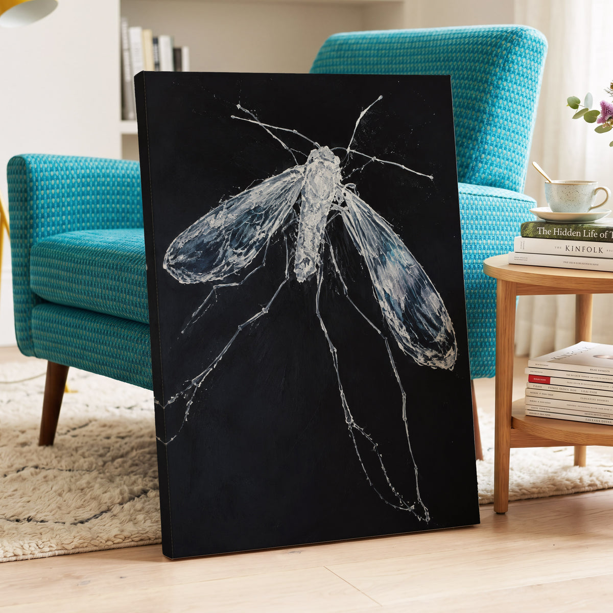Midnight Gossamer, black, white, gray nature wall art displayed in a styled interior, gallery view 7