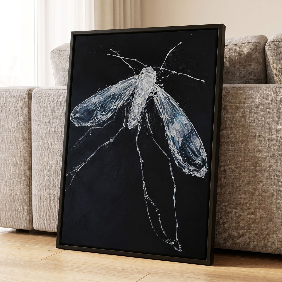Midnight Gossamer, black, white, gray nature wall art displayed in a styled interior, gallery view 8