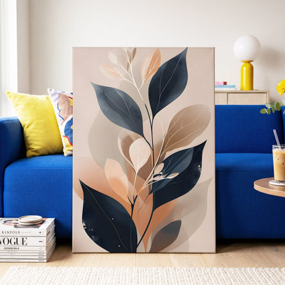 Midnight Leaf Reverie, black, beige, orange nature wall art on canvas displayed in a styled interior, gallery view 2