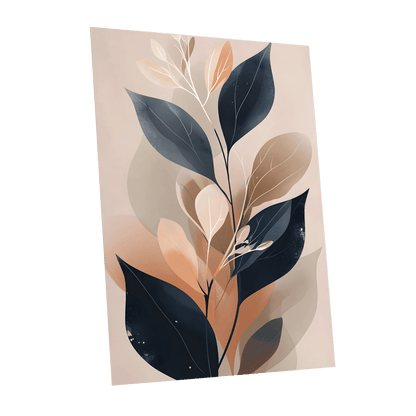 Midnight Leaf Reverie, black, beige, orange nature wall art shown as a unframed poster wall art print