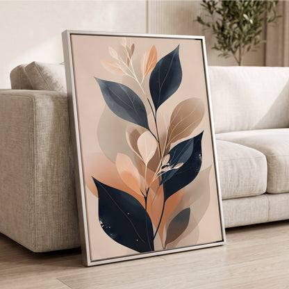 Midnight Leaf Reverie, black, beige, orange nature wall art displayed in a styled interior, gallery view 2