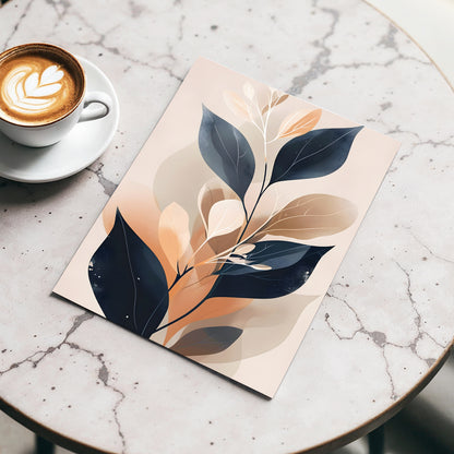Midnight Leaf Reverie, black, beige, orange nature wall art displayed in a styled interior, gallery view 3