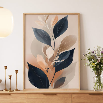Midnight Leaf Reverie, black, beige, orange nature wall art displayed in a styled interior, gallery view 5