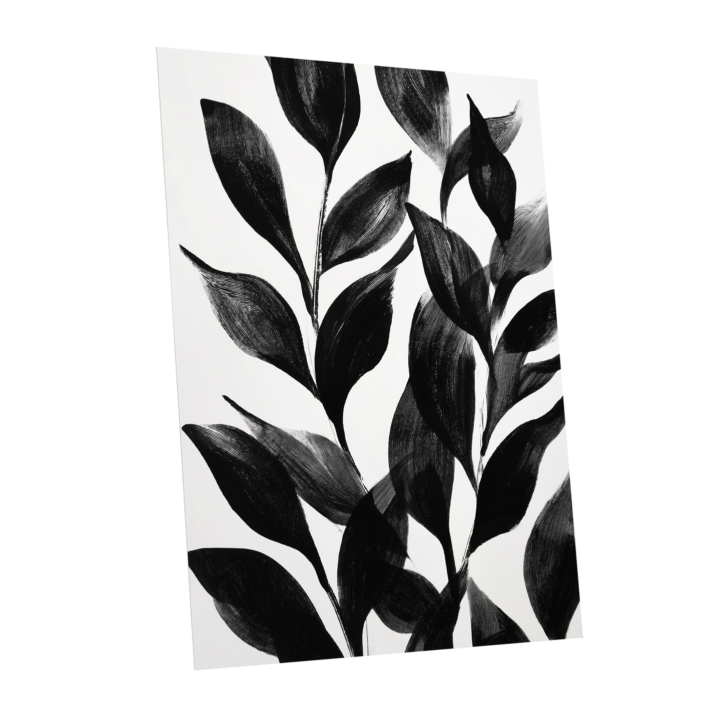 Midnight Leaf Study, black, white, gray nature wall art shown as a unframed poster wall art print
