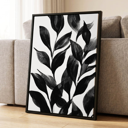 Midnight Leaf Study, black, white, gray nature wall art displayed in a styled interior, gallery view 4