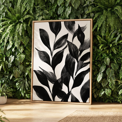 Midnight Leaf Study, black, white, gray nature wall art displayed in a styled interior, gallery view 8