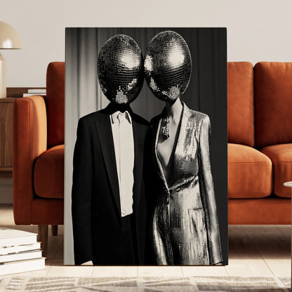 Midnight Mirror Society, black, white, gray minimalist wall art on canvas displayed in a styled interior, gallery view 2