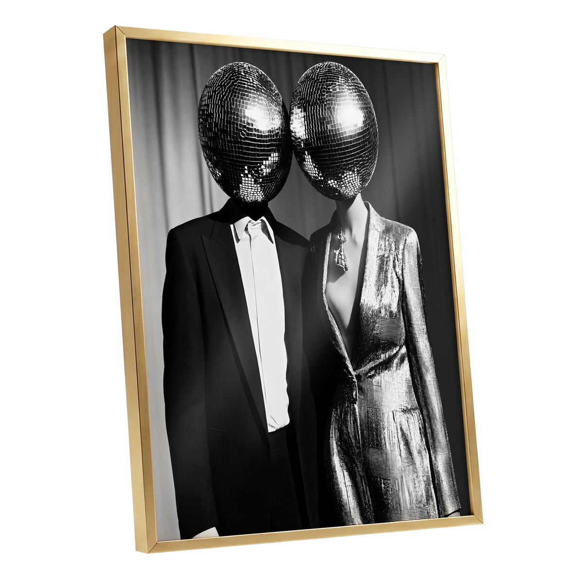 Midnight Mirror Society, black, white, gray minimalist wall art shown as a gold framed poster wall art print