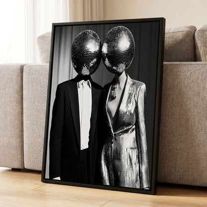 Midnight Mirror Society, black, white, gray minimalist wall art displayed in a styled interior, gallery view 1