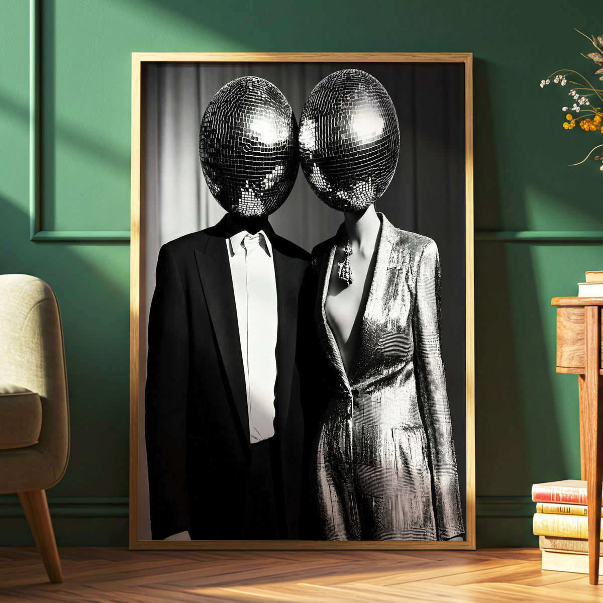 Midnight Mirror Society, black, white, gray minimalist wall art displayed in a styled interior, gallery view 6