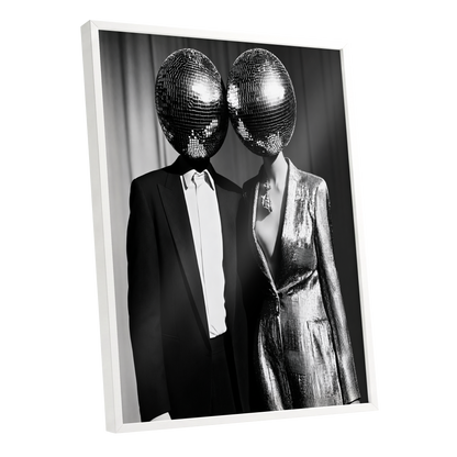 Midnight Mirror Society, black, white, gray minimalist wall art shown as a white framed poster wall art print