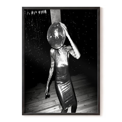 Midnight Mirrorball, black, white, gray minimalist wall art, front artwork view