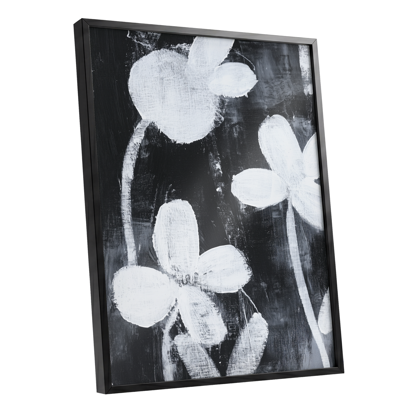 Midnight Petal Study, black, white, gray floral wall art shown as a black framed poster wall art print
