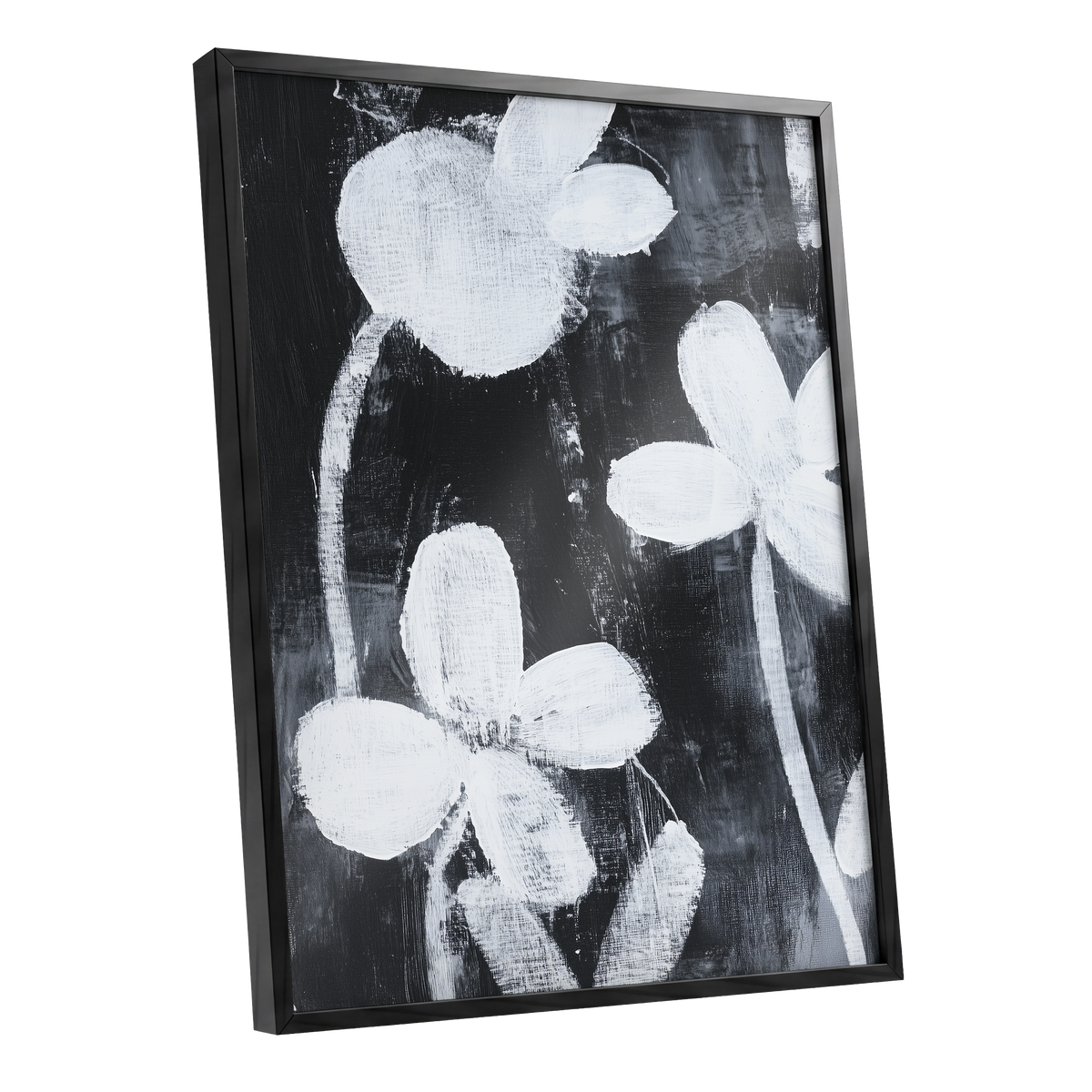 Midnight Petal Study, black, white, gray floral wall art shown as a black framed poster wall art print