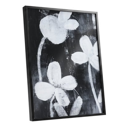 Midnight Petal Study, black, white, gray floral wall art shown as a black framed poster wall art print