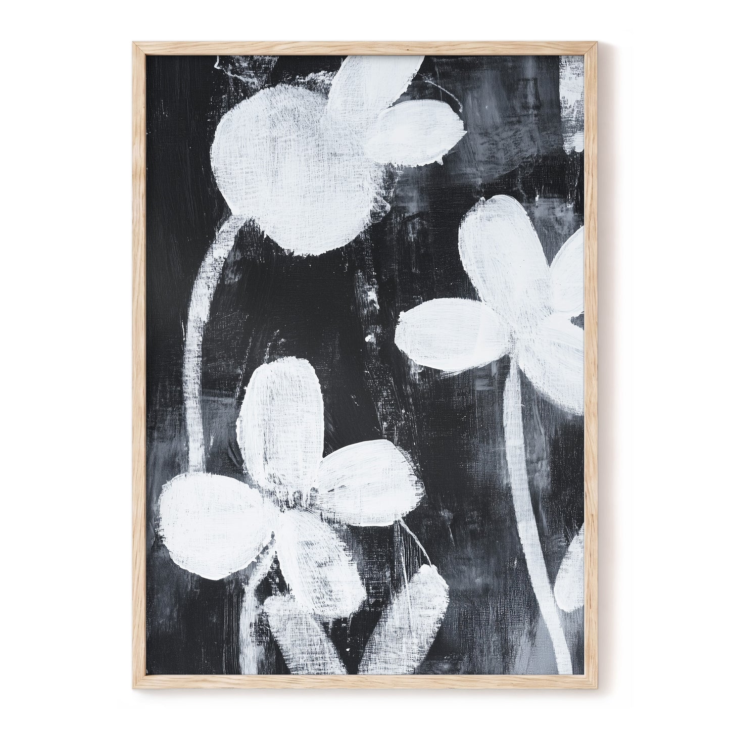 Midnight Petal Study, black, white, gray floral wall art, front artwork view