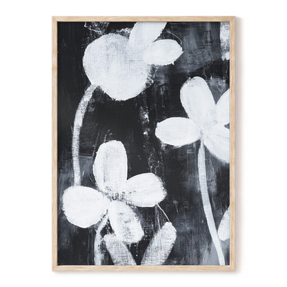 Midnight Petal Study, black, white, gray floral wall art, front artwork view