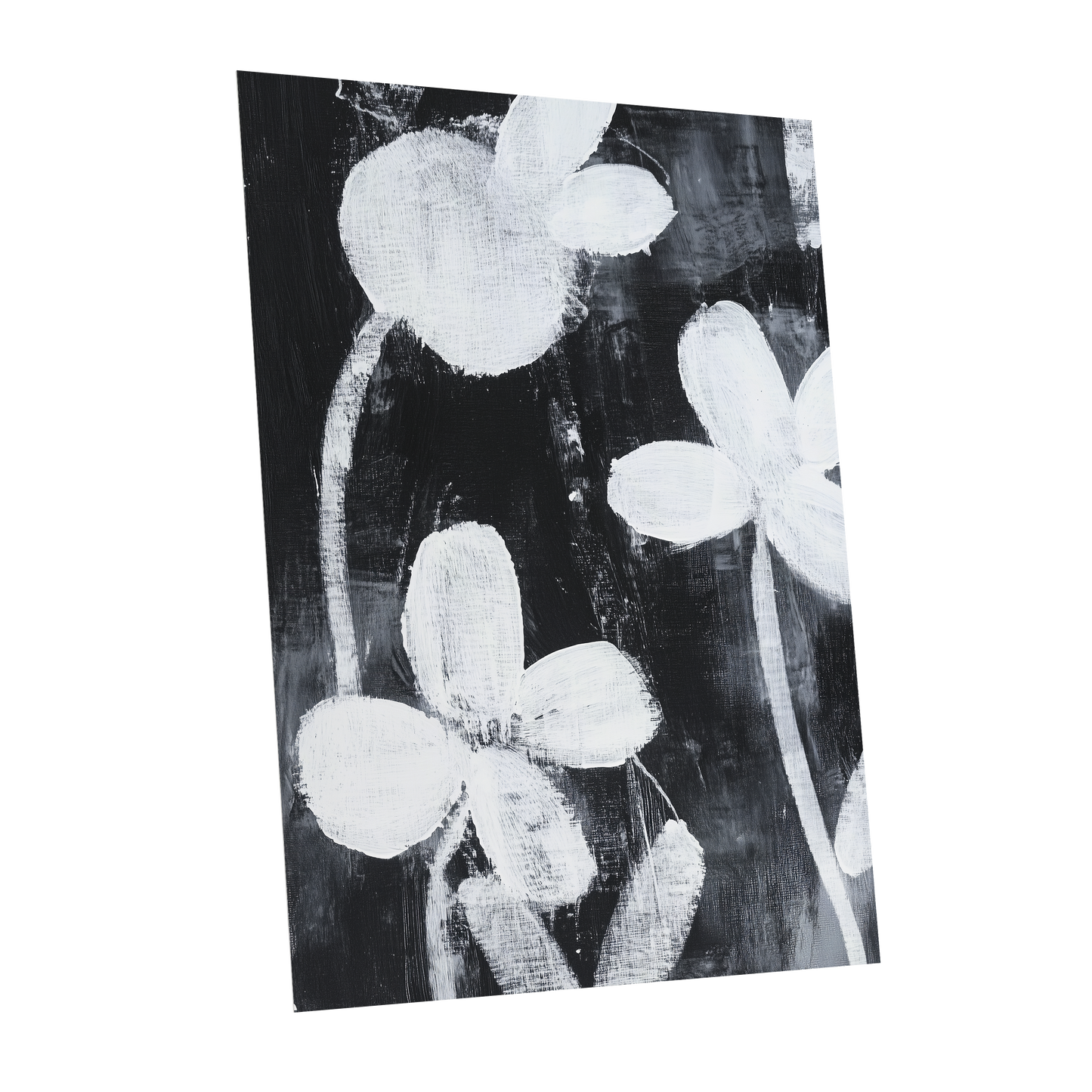 Midnight Petal Study, black, white, gray floral wall art shown as a unframed poster wall art print