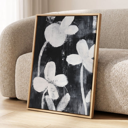 Midnight Petal Study, black, white, gray floral wall art displayed in a styled interior, gallery view 4