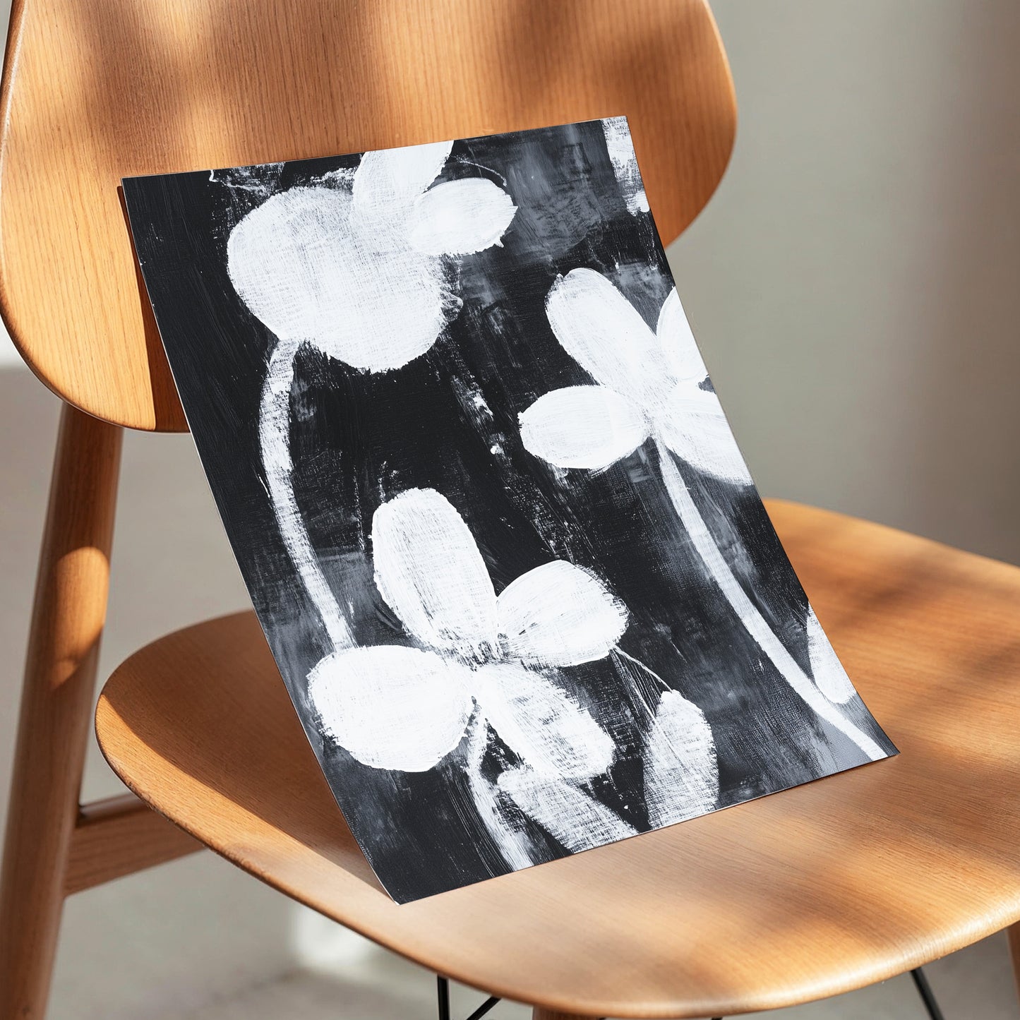 Midnight Petal Study, black, white, gray floral wall art displayed in a styled interior, gallery view 5