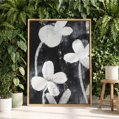 Midnight Petal Study, black, white, gray floral wall art displayed in a styled interior, gallery view 8