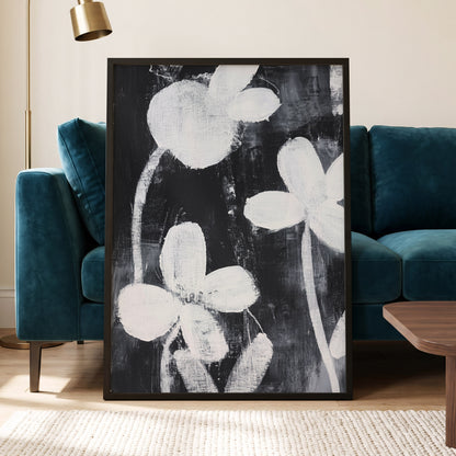 Midnight Petal Study, black, white, gray floral wall art displayed in a styled interior, gallery view 9