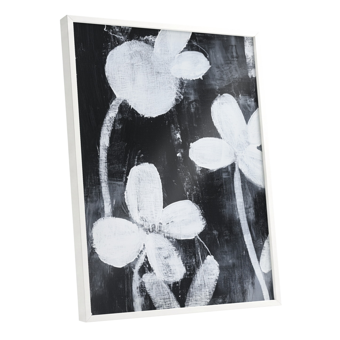 Midnight Petal Study, black, white, gray floral wall art shown as a white framed poster wall art print