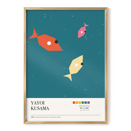 Midnight Shoal, blue, beige, orange nature wall art, front artwork view