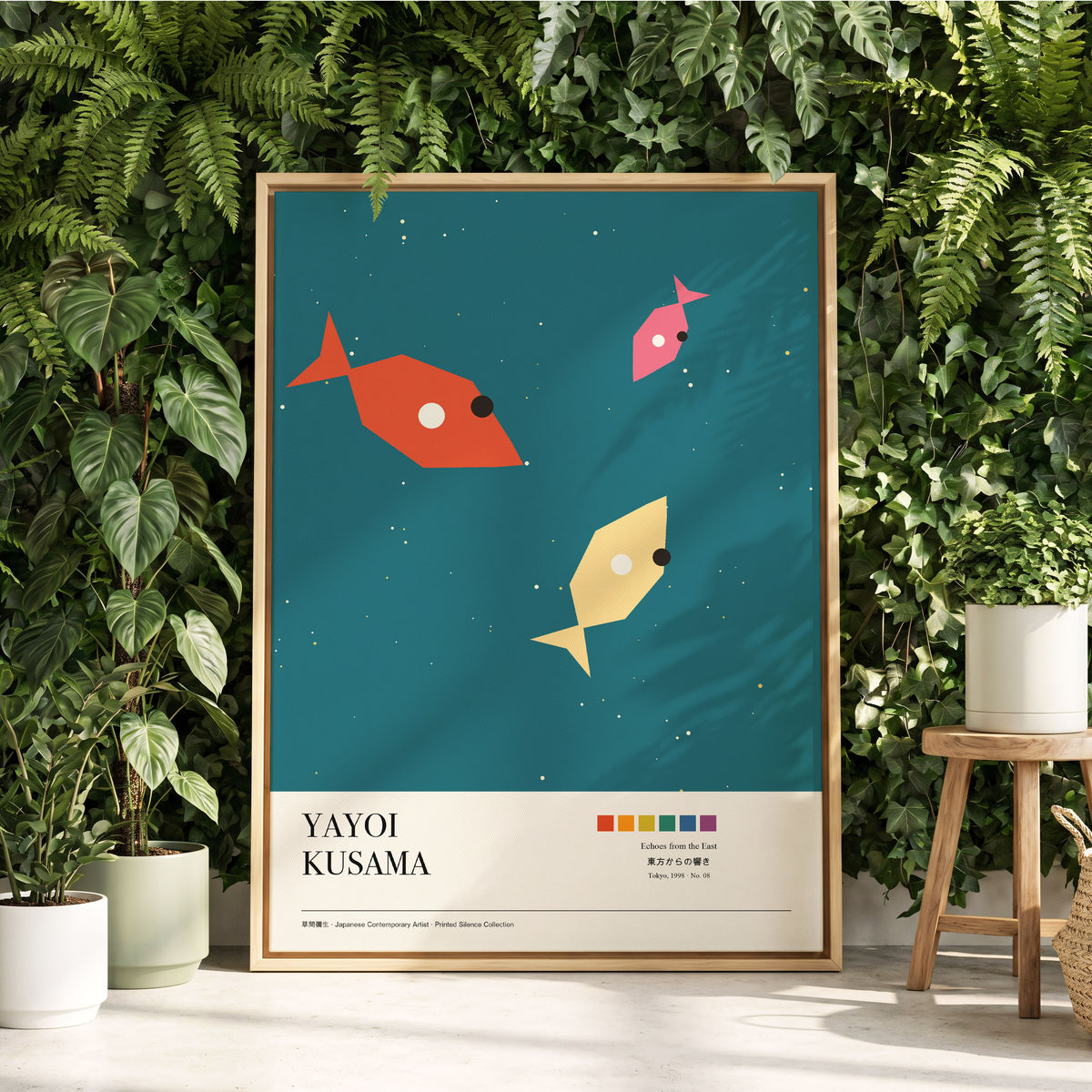 Midnight Shoal, blue, beige, orange nature wall art displayed in a styled interior, gallery view 2