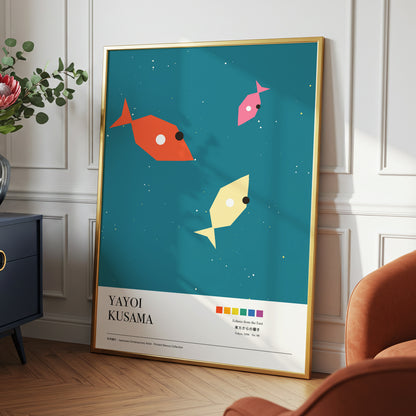 Midnight Shoal, blue, beige, orange nature wall art displayed in a styled interior, gallery view 3