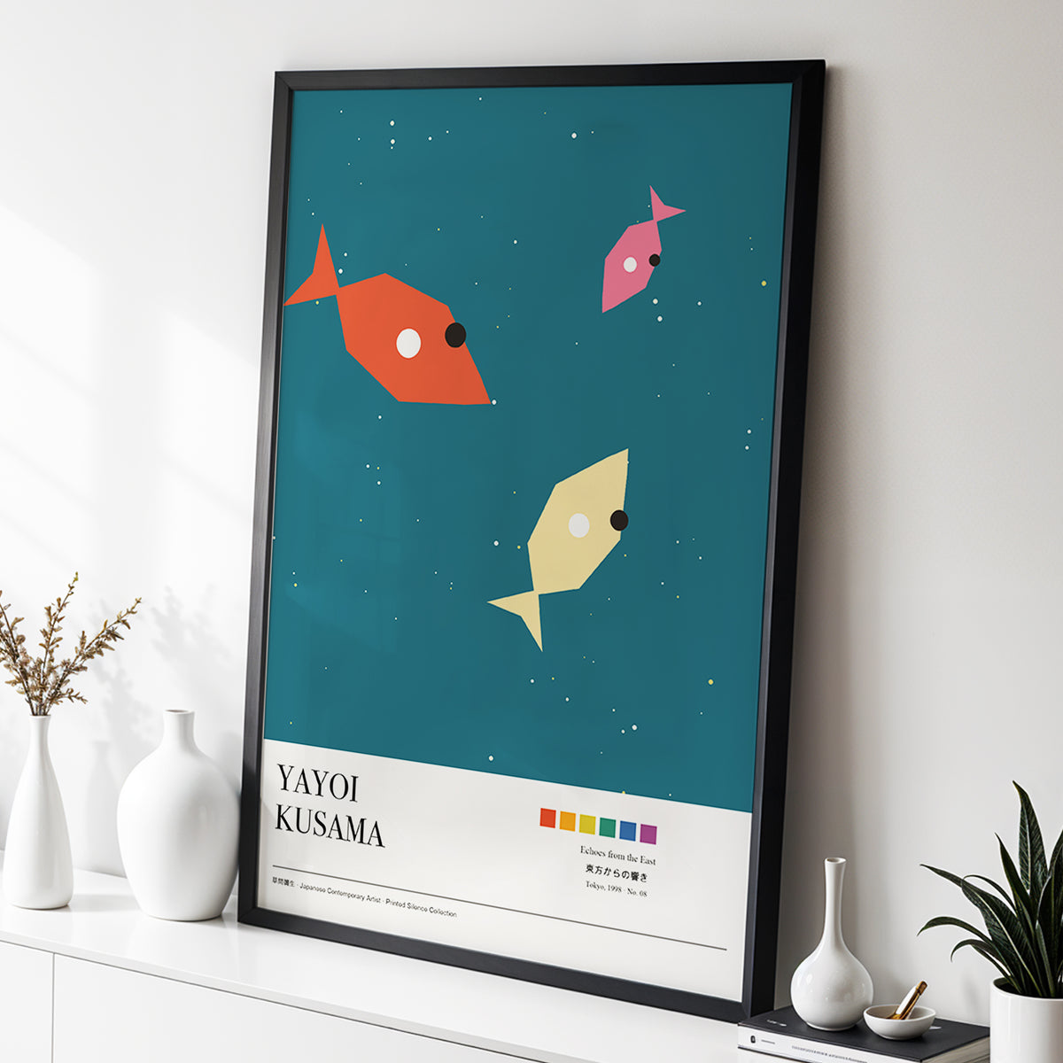 Midnight Shoal, blue, beige, orange nature wall art displayed in a styled interior, gallery view 4