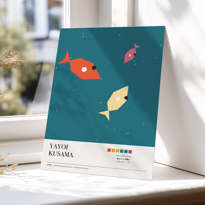 Midnight Shoal, blue, beige, orange nature wall art displayed in a styled interior, gallery view 5