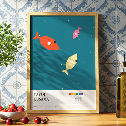 Midnight Shoal, blue, beige, orange nature wall art displayed in a styled interior, gallery view 6