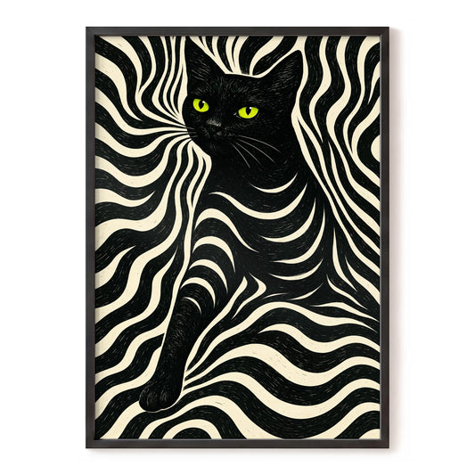 Midnight Whiskers, black, green, beige nature wall art, front artwork view