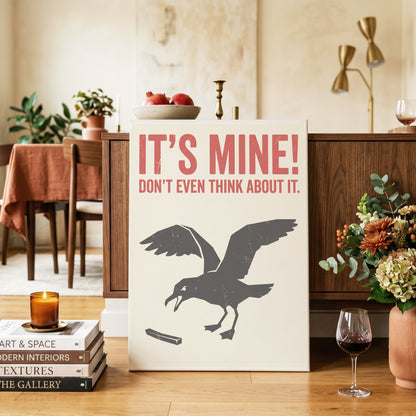 Mine, All Mine!, black, beige, red nature wall art on canvas displayed in a styled interior, gallery view 2